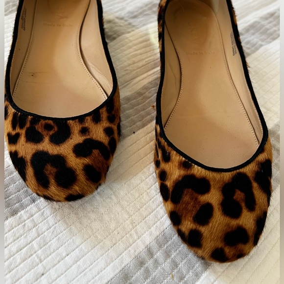 J Crew Collection Janey Slip On Flat Women's 6.5 Calf Hair Leopard Gold Heel - Picture 2 of 6